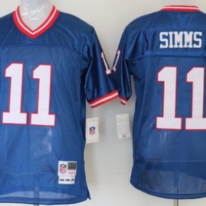 New York Giants #11 Phil Simms Blue Throwback Jersey