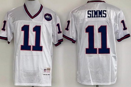 New York Giants #11 Phil Simms White Throwback Jersey