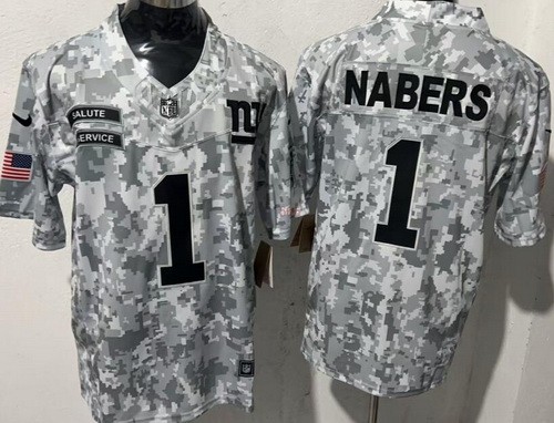 New York Giants #1 Malik Nabers Limited Arctic Camo 2024 Salute to Service Jersey