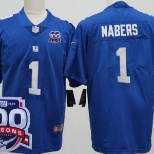 New York Giants #1 Malik Nabers Limited Blue 100 Seasons Vapor Jersey