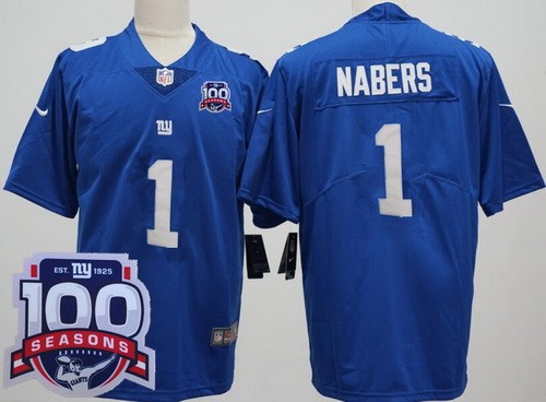 New York Giants #1 Malik Nabers Limited Blue 100 Seasons Vapor Jersey