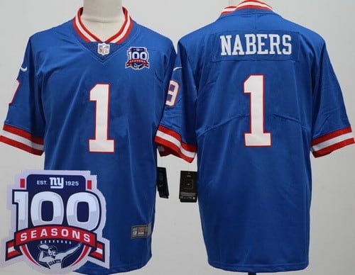 New York Giants #1 Malik Nabers Limited Blue Classic 100 Seasons Vapor Jersey