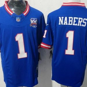 New York Giants #1 Malik Nabers Limited Blue Classic FUSE 100 Seasons Vapor Jersey