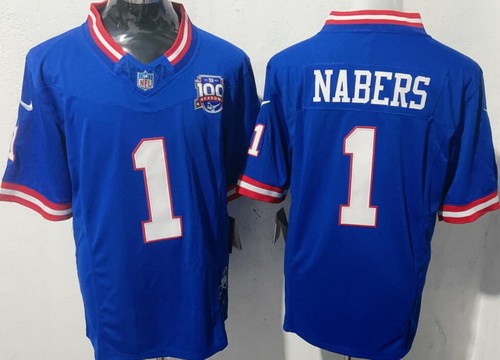 New York Giants #1 Malik Nabers Limited Blue Classic FUSE 100 Seasons Vapor Jersey