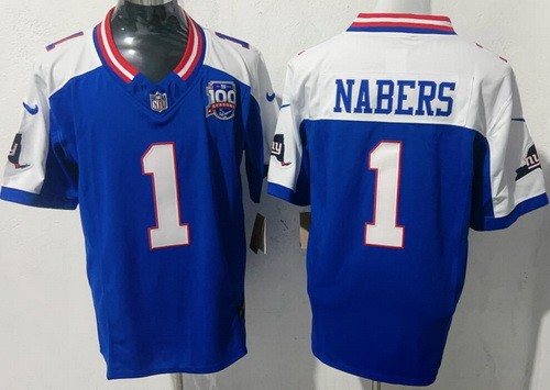 New York Giants #1 Malik Nabers Limited Blue Thanksgiving 100 Seasons FUSE Vapor Jersey