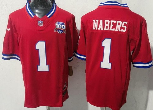 New York Giants #1 Malik Nabers Limited Red 100 Seasons FUSE Vapor Jersey