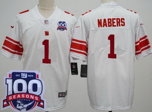 New York Giants #1 Malik Nabers Limited White 100 Seasons Vapor Jersey