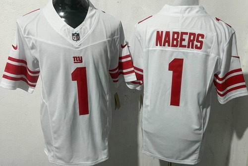 New York Giants #1 Malik Nabers Limited White FUSE Vapor Jersey