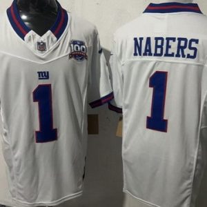 New York Giants #1 Malik Nabers Limited White Throwback 100 Seasons FUSE Vapor Jersey