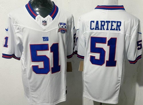 New York Giants #51 Abdul Carter Limited White Throwback 100 Seasons FUSE Vapor Jersey