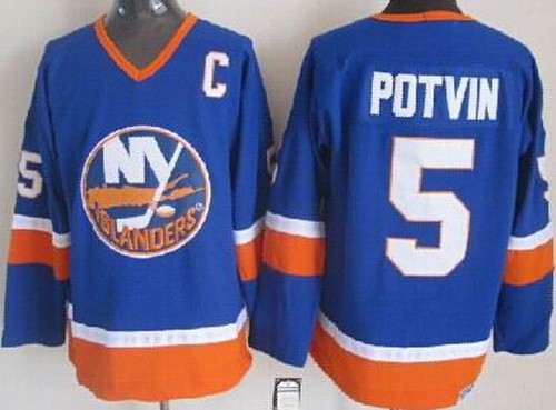 New York Islanders #5 Denis Potvin Blue Throwback Jersey