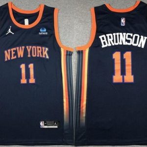 New York Knicks #11 Jalen Brunson Navy Statement Icon Sponsor Swingman Jersey