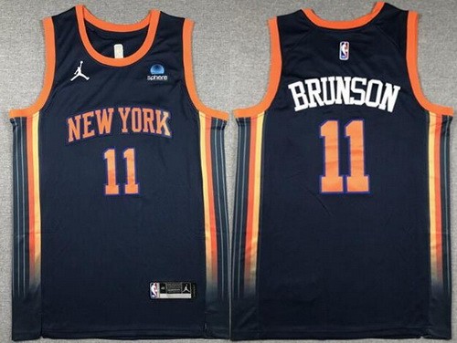 New York Knicks #11 Jalen Brunson Navy Statement Icon Sponsor Swingman Jersey