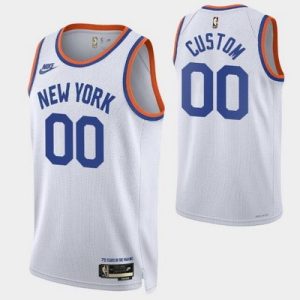 New York Knicks Custom White Classic Icon Hot Press Jersey