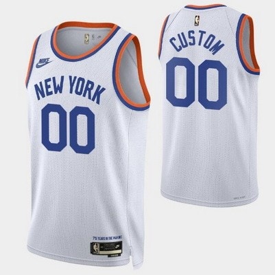 New York Knicks Custom White Classic Icon Hot Press Jersey