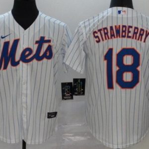 New York Mets #18 Darryl Strawberry White Stripes 2020 Cool Base Jersey