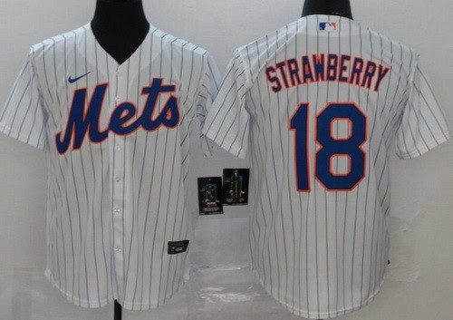 New York Mets #18 Darryl Strawberry White Stripes 2020 Cool Base Jersey