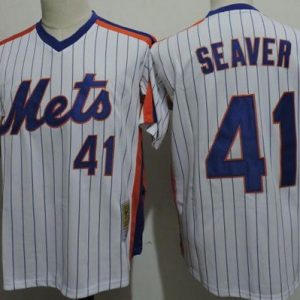 New York Mets #41 Tom Seaver White Stripes 1968 Throwback Jersey