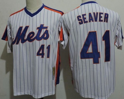 New York Mets #41 Tom Seaver White Stripes 1968 Throwback Jersey