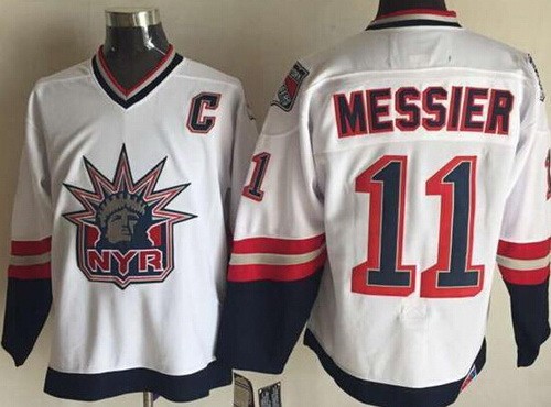 New York Rangers #11 Mark Messier White Statue of Liberty Throwback Jersey