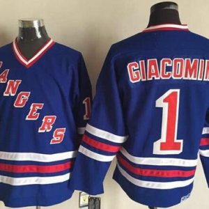 New York Rangers #1 Eddie Giacomin Blue Throwback Jersey