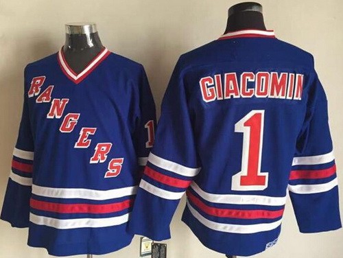 New York Rangers #1 Eddie Giacomin Blue Throwback Jersey