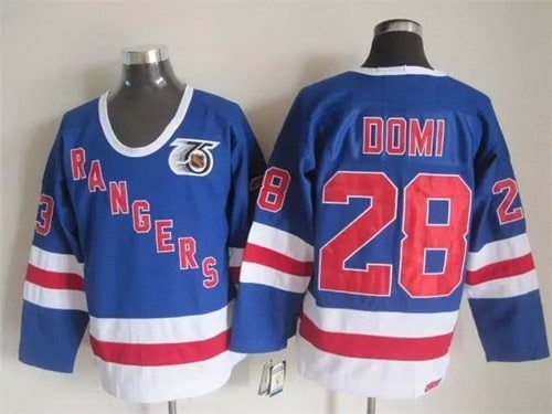 New York Rangers #28 Tie Domi Blue 75th Throwback Jersey