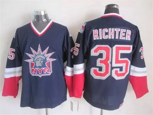 New York Rangers #35 Mike Richter Navy Blue Statue of Liberty Throwback Jersey