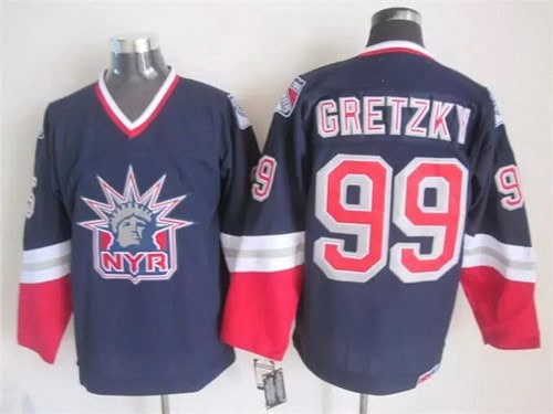 New York Rangers #99 Wayne Gretzky Navy Blue Statue of Liberty Throwback Jersey