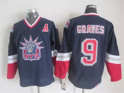 New York Rangers #9 Adam Graves Navy Blue Statue of Liberty Throwback Jersey