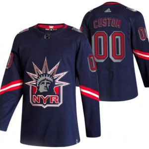New York Rangers Customized Navy 2021 Reverse Retro Authentic Jersey