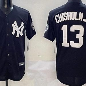 New York Yankees #13 Jazz Chisholm Jr Black Throwback Cool Base Jersey