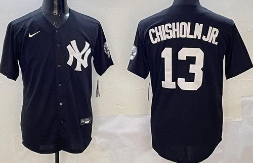 New York Yankees #13 Jazz Chisholm Jr Black Throwback Cool Base Jersey