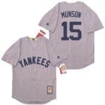 New York Yankees #15 Thurman Munson Gray Cooperstown Throwback Cool Base Jersey