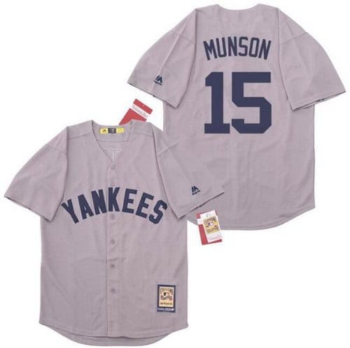 New York Yankees #15 Thurman Munson Gray Cooperstown Throwback Cool Base Jersey