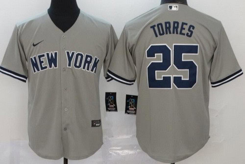 New York Yankees #25 Gleyber Torres Gray Player Name 2020 Cool Base Jersey