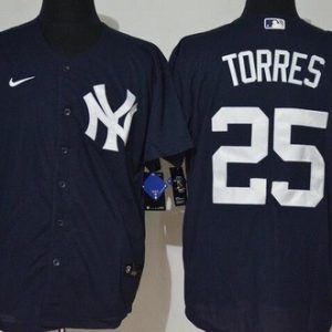 New York Yankees #25 Gleyber Torres Navy Alternate Player Name 2020 Cool Base Jersey