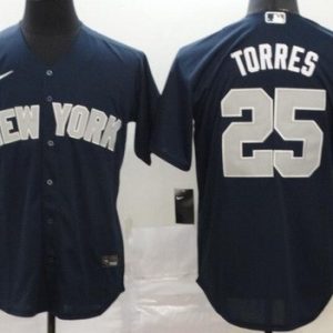 New York Yankees #25 Gleyber Torres Navy Player Name 2020 Cool Base Jersey