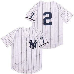 New York Yankees #2#7 Derek Jeter White 1995 Throwback Jersey