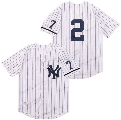 New York Yankees #2#7 Derek Jeter White 1995 Throwback Jersey