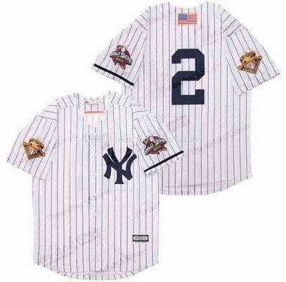 New York Yankees #2 Derek Jeter White 2001 World Series Cool Base Jersey