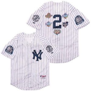 New York Yankees #2 Derek Jeter White Five Champions Patches Cool Base Jersey