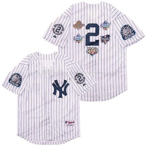 New York Yankees #2 Derek Jeter White Five Champions Patches Cool Base Jersey