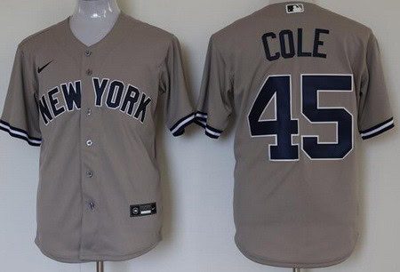 New York Yankees #45 Gerrit Cole Gray Player Name 2020 Cool Base Jersey
