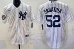 New York Yankees #52 Cc Sabathia White Hall of Fame Cool Base Jersey