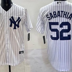 New York Yankees #52 Cc Sabathia White Hall of Fame Cool Base Jersey
