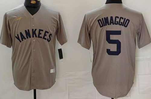 New York Yankees #5 Joe DiMaggio Gray Player Name Cooperstown Collection Jersey