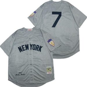 New York Yankees #7 Mickey Mantle Gray 1951 Throwback Jersey