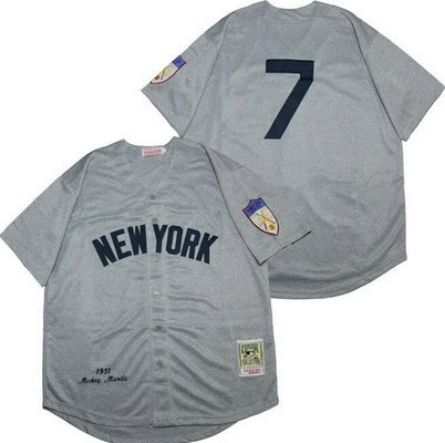 New York Yankees #7 Mickey Mantle Gray 1951 Throwback Jersey