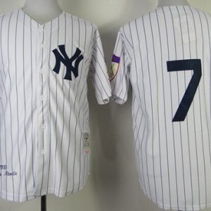 New York Yankees #7 Mickey Mantle White 1951 Throwback Jersey